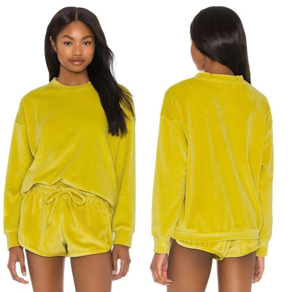 NWT MIKOH Kimo 2 Sweatshirt Pullover Sweater Crew Neck Comfy Velour Yellow - Picture 1 of 5